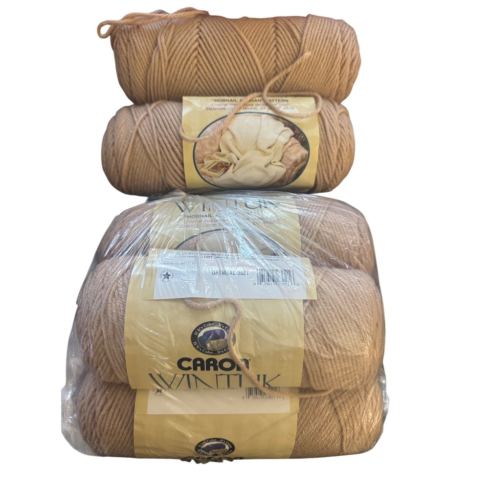 Caron Wintuk Yarn Oatmeal 3021 Tan Acrylic 5 Skeins Lot H8501N Vintage Style